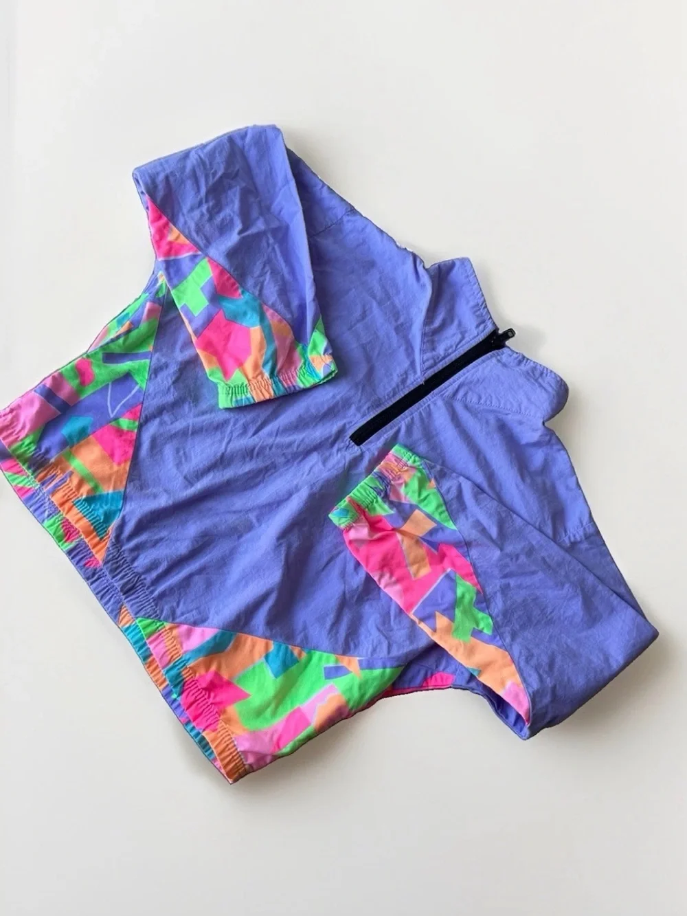 🔥Vintage 80s Kids Purple Nylon Colorblock Windbreaker Pullover Jacket/ Meryvns
